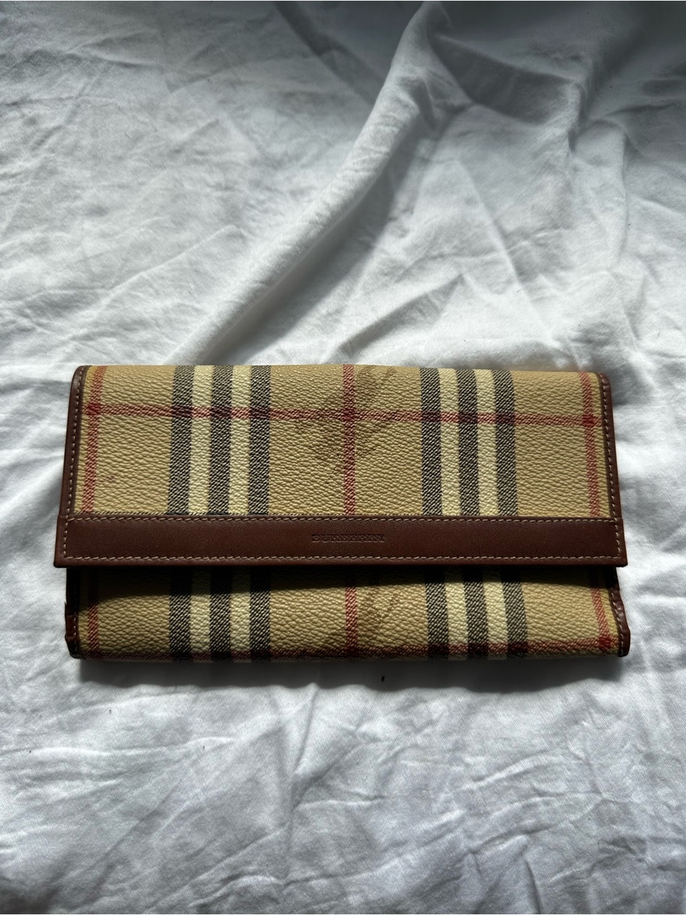 Burberry Beige and Brown Check Folding Clutch